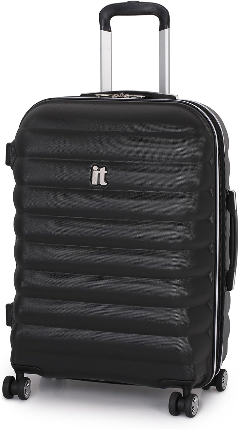 IT Luggage Medium Black 68cm/24 8 Wheel Expander Hard Shell Suitcase