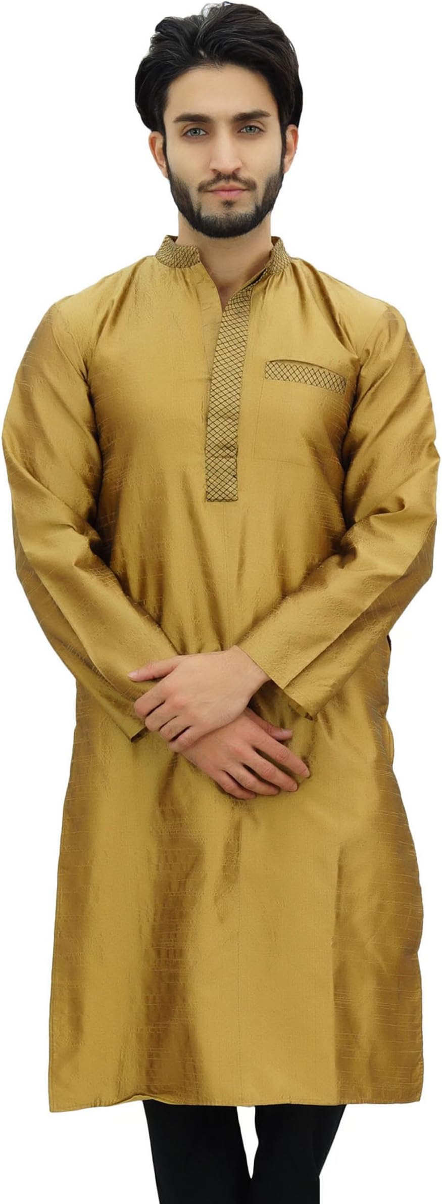 Atasi Men's Band Collor Kurta Dupion Full Sleeve Ethnic Shirt