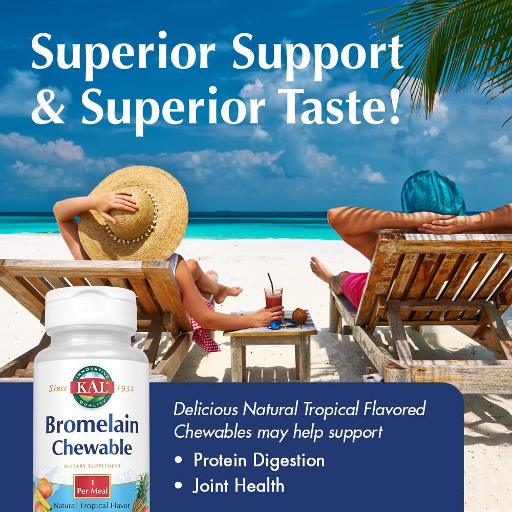 KAL Bromelain Chewable Tablets, Tropical Flavor, 100 mg, 100 Count: Health & Personal Care
