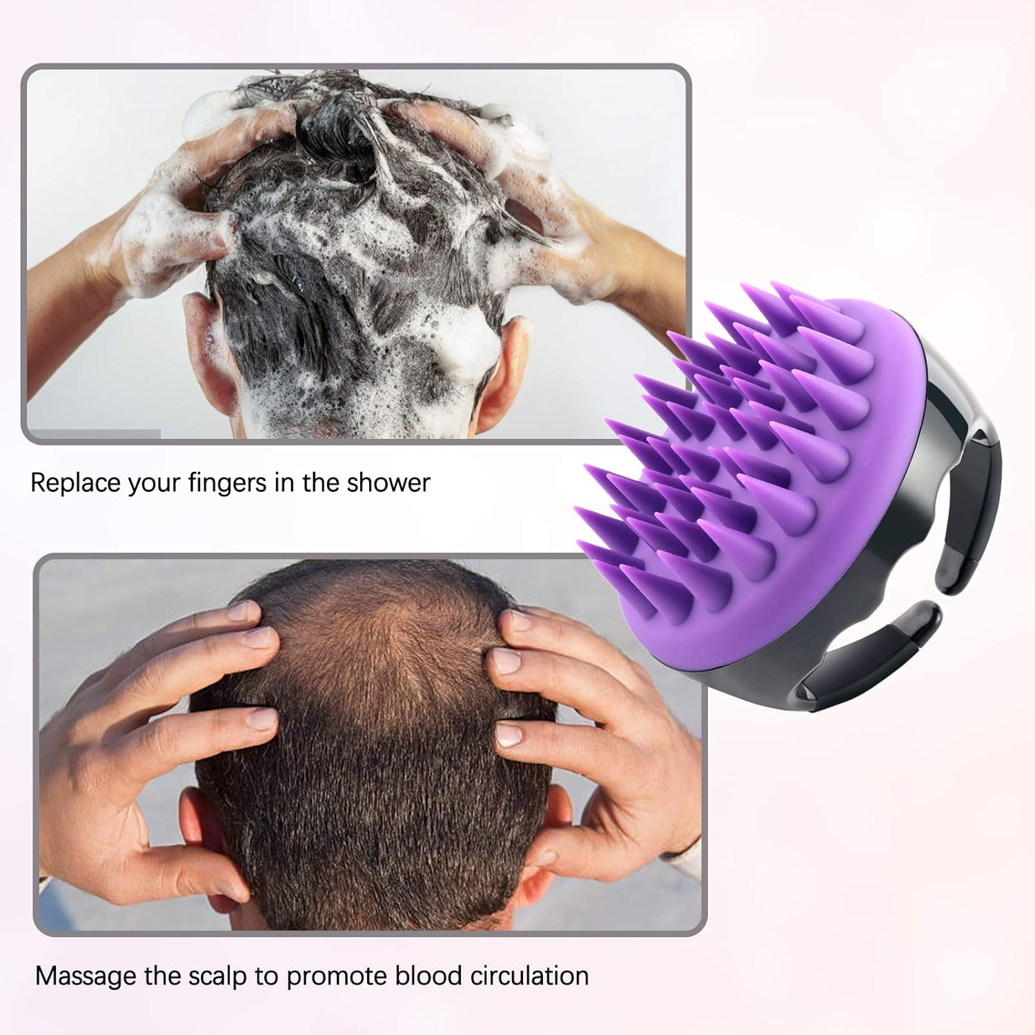 Scalp Massaging Shampoo Brush - Scalp Massager Silicone Hair Shampoo Brush Shower for Remove Dandruff, Scalp Massage Tool for Hair Regrowth (black and purple) : Beauty