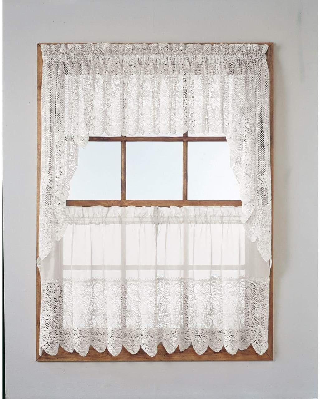 Lichtenberg Joy Macrame Lace Swag Valance Pair 60" W X 38" L, Ivory