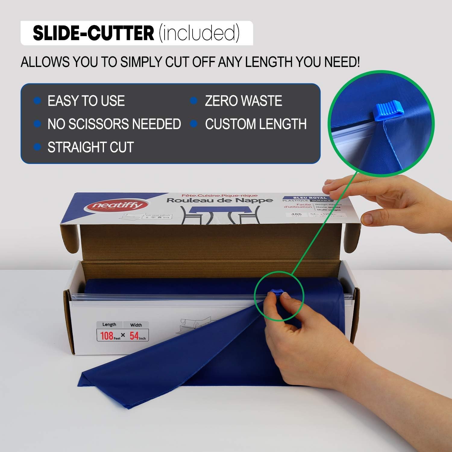 Neatiffy Disposable Plastic Table Cloth Roll, Royal Blue, 54 Inch x 108 feet - Image 4