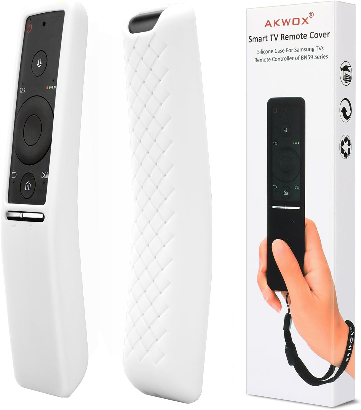 AKWOX Silicone Remote Case for Samsung BN59-01241A BN59-01242A BN59-01292A Remote Cover Shockproof Washable Remote Protector for Samsung UHD TV Remote Texture Design with Lanyard (White)
