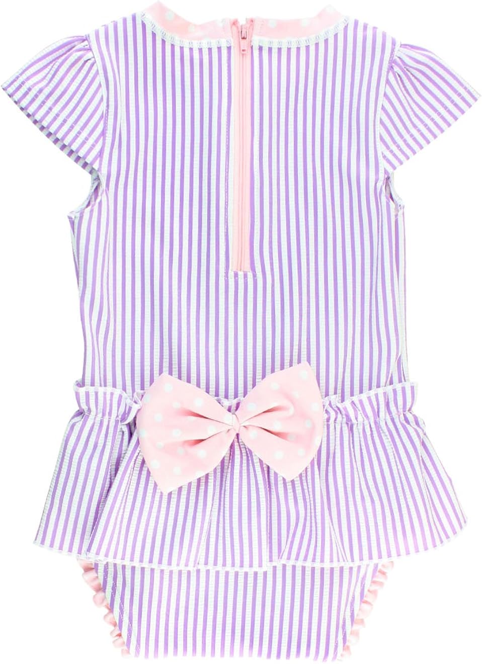 RuffleButts Infant/Toddler Girls Peplum Short Sleeve One Piece Swimsuit UPF 50+ Sun Protection