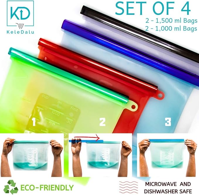 Silicone Food Storage Bags Set of 4 Reusable Silicon