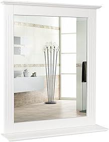 Homfa Espejo de Pared Espejo Baño Espejo Colgante para Dormitorio Baño Madera con 1 Balda Blanco 57X12X68cm 