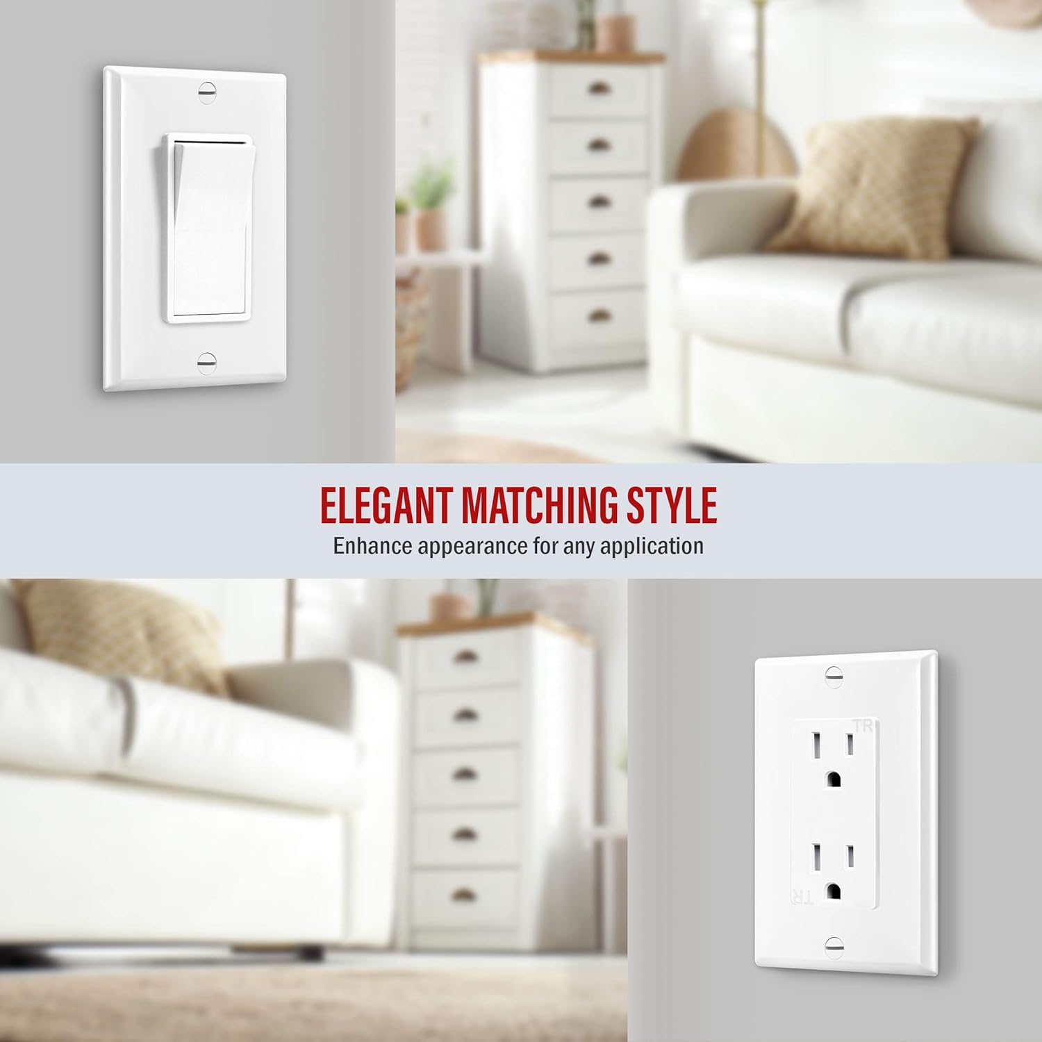 ENERLITES Decorator Light Switch or Receptacle Outlet Wall Plate, Size 1-Gang 4.50" x 2.76", Unbreakable Polycarbonate Thermoplastic, UL Listed, 8831-W, White: Home Improvement