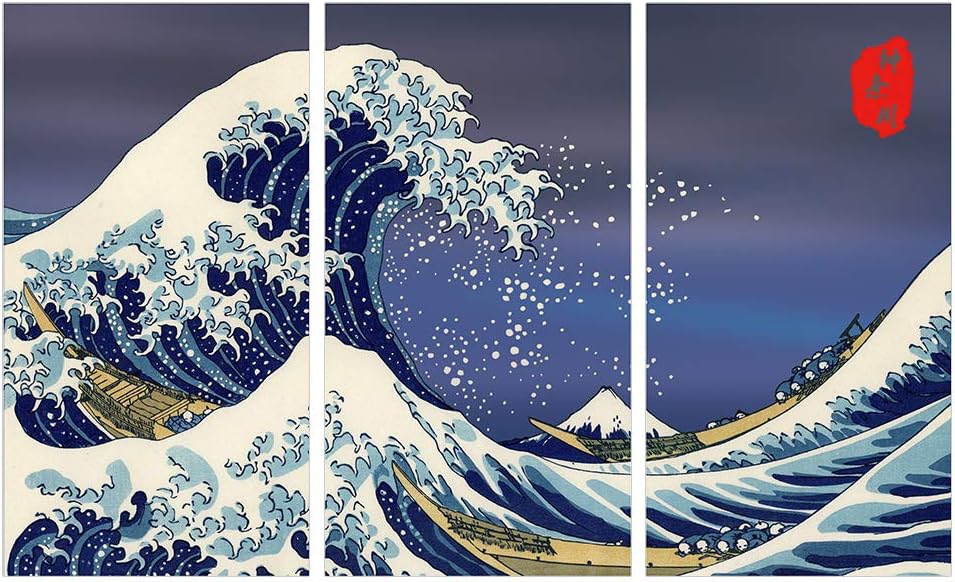HOMIEVAR 3 Panel Canvas Wall Art for Home Decor The Great Wave Off Kanagawa Poster Painting Decoration Pictures Print on Canvas, No Frame - 16"x24" x 3 Panels