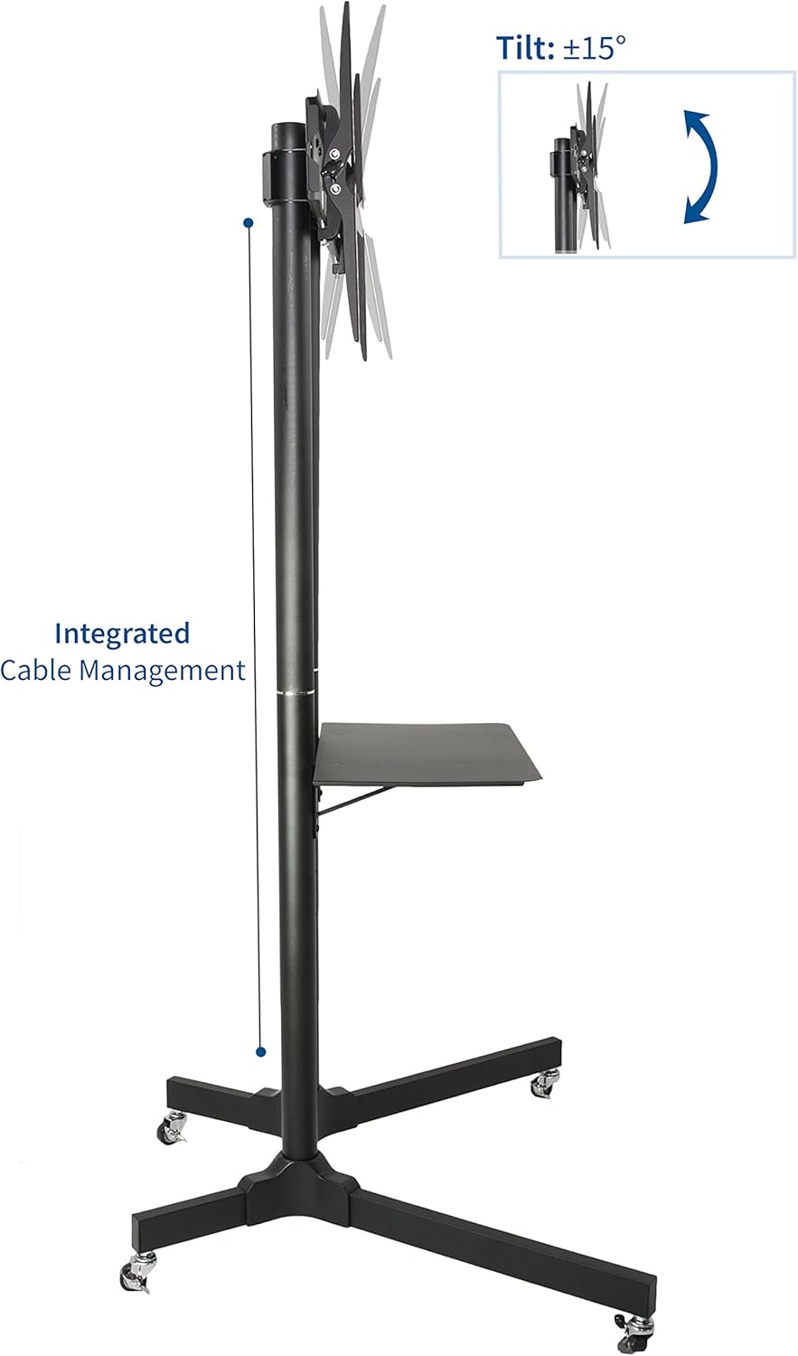 VIVO Mobile TV Cart for 32-65 inch LCD LED Plasma Flat Panel Screen TVs up to 110 lbs, Pro Height Adjustable Rolling Black Stand with Laptop Shelf & Locking Wheels - Max VESA 600x400 (STAND-TV03E) : Office Products