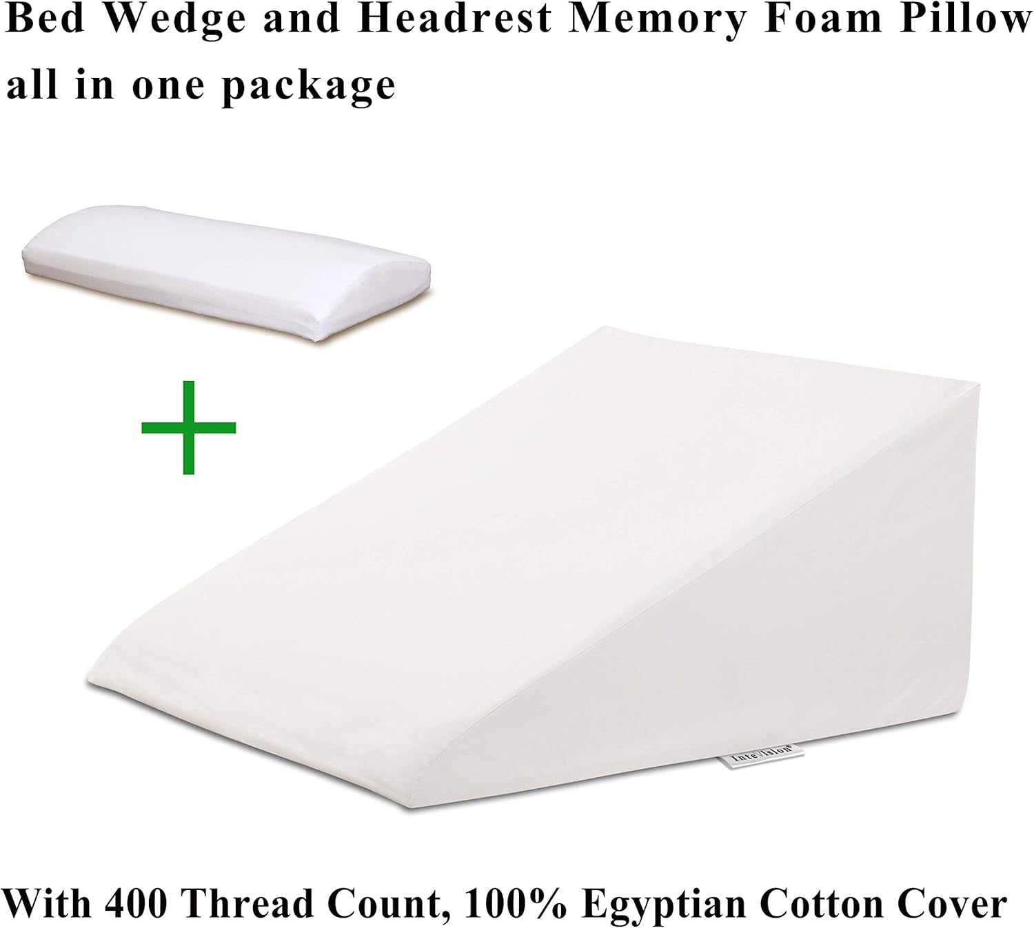 InteVision Extra Large Bed Wedge Pillow (33" x 30.5" x 12") & Headrest Pillow in ONE Package - 100% Egyptian Cotton Cover - Helps Relief from Acid Reflux, Post Surgery - 2" Memory Foam Top: Health & Personal Care