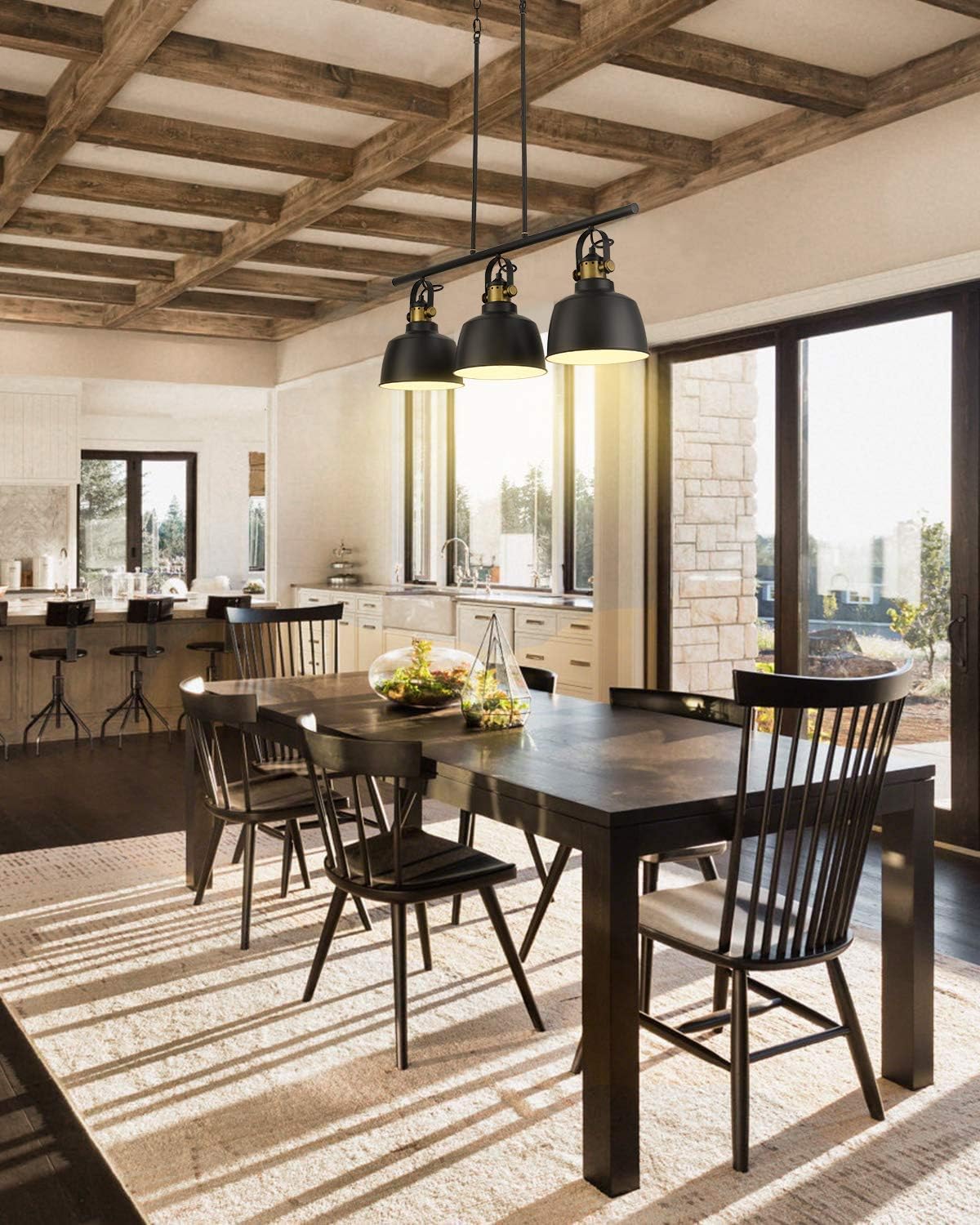 Autelo 3-Light Pendant Light, Industrial Kitchen Island Lighting Fixture with Black Metal Shade for Dining Room Kitchen H3700-3 BK - - 