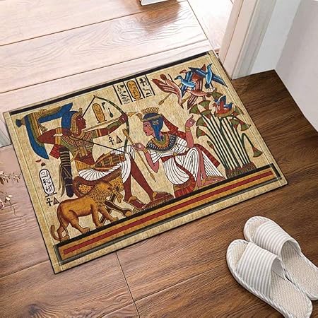 Feiyang Art Deco Egypte Pharaon Tir A L Arc Lion Salle De Bain Tapis Tapis De Sol Antiderapants Tapis D Entree Exterieure Tapis De Porte Avant Accessoires De Salle De Bain Chambre 50x80cm Enfants