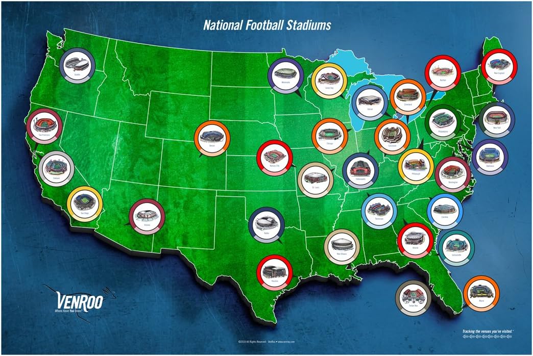 Pro Football Stadium Map Poster - Great Gift for Your Football Fan