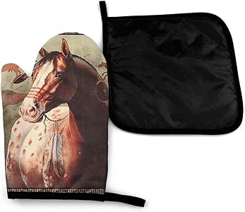 ZHSL Guantes y Soportes para ollas Indio Americano Nativo Caballo