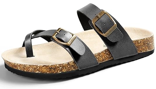 SANDALUP Sommer Damen Zehentrenner Sandalen Pantoletten Mit Korkfußbett