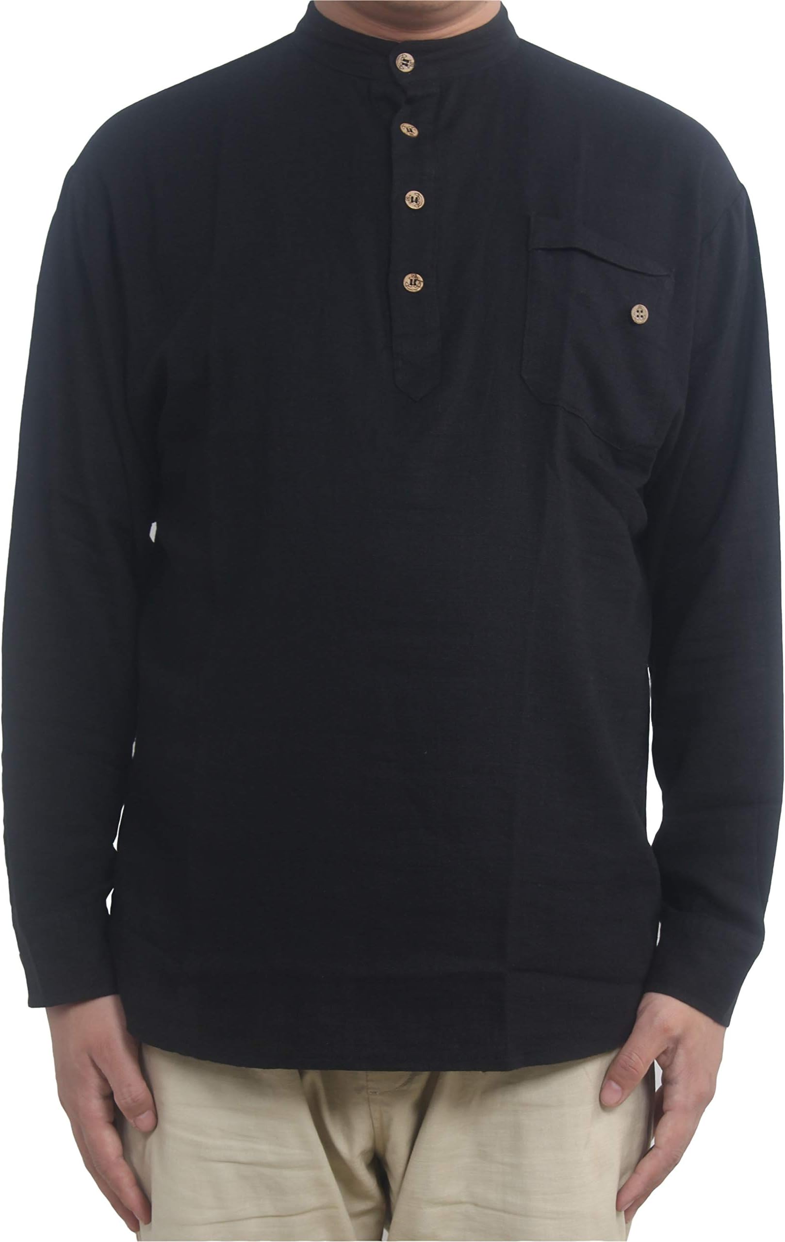 Men's Casual Long Sleeve Solid Gentle Style Natural Linen Henley Popover Shirt