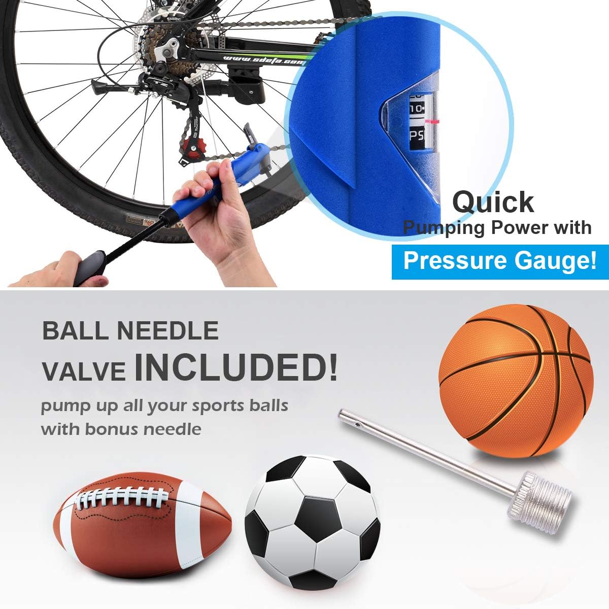 Diyife Bike Pump with Pressure Gauge, [120 PSI][Perfect Full Set] Mini