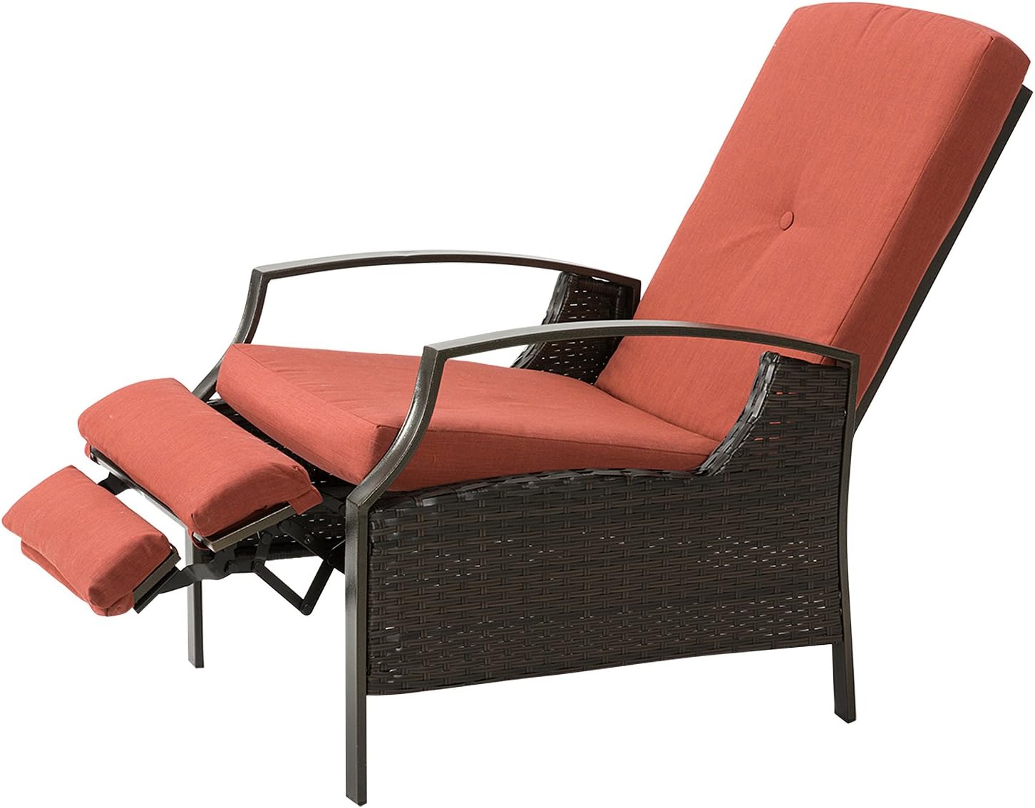 AbocoFur Patio Wicker Adjustable Recliner Chair, Outdoor Relaxing Lounge Chair with Thick Removable Cushion, Steel Frame Rattan Sofa for Garden, Backyard, Porch, Water Resistant, Red: Kitchen & Dining