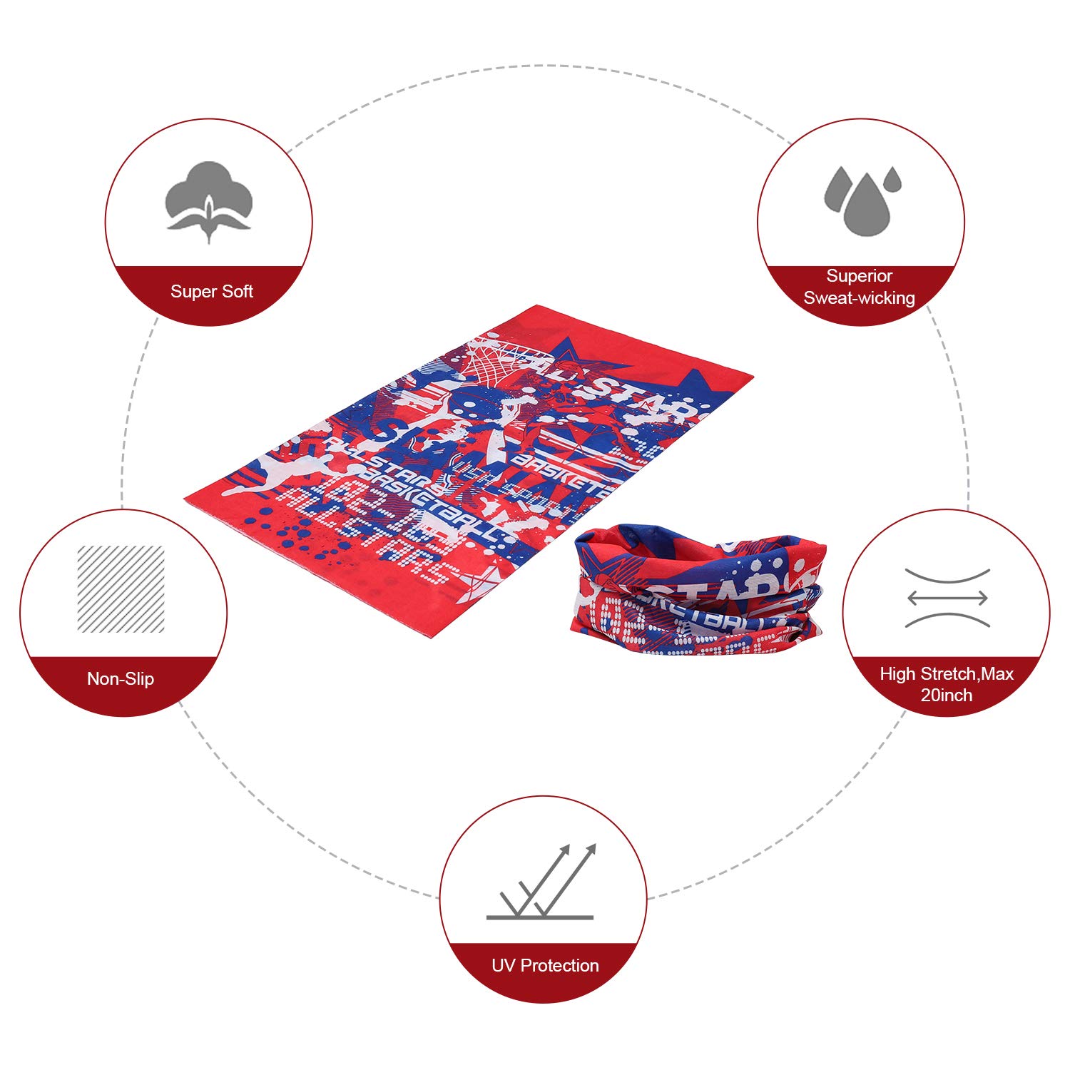 iOutdoor Products 5pcs cappelleria multifunzionale sudore-assorbente sciarpa fascia senza cuciture traspirante elastico in esecuzione protezione UV Bandana per uomo e donna