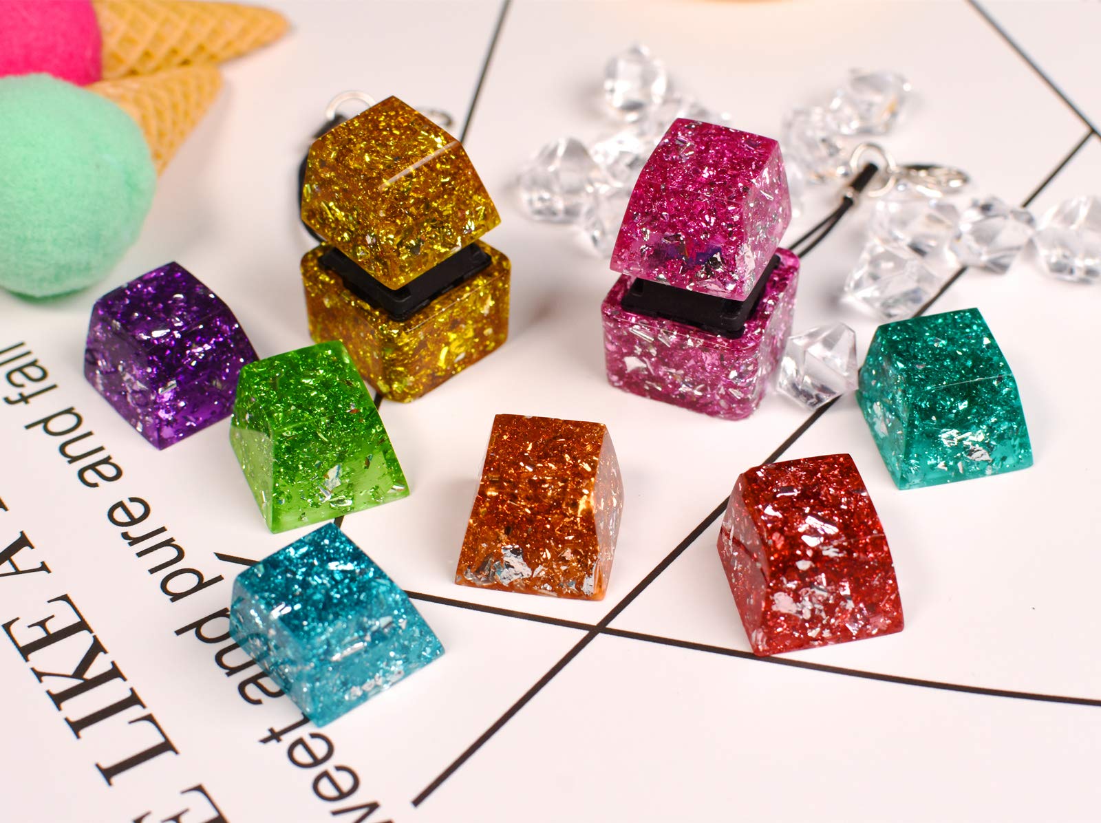 Handmade Resin Artisan Keycap R4 Silver Foil Jewel Style Key Cap OEM Profile for Cherry MX Mechanica