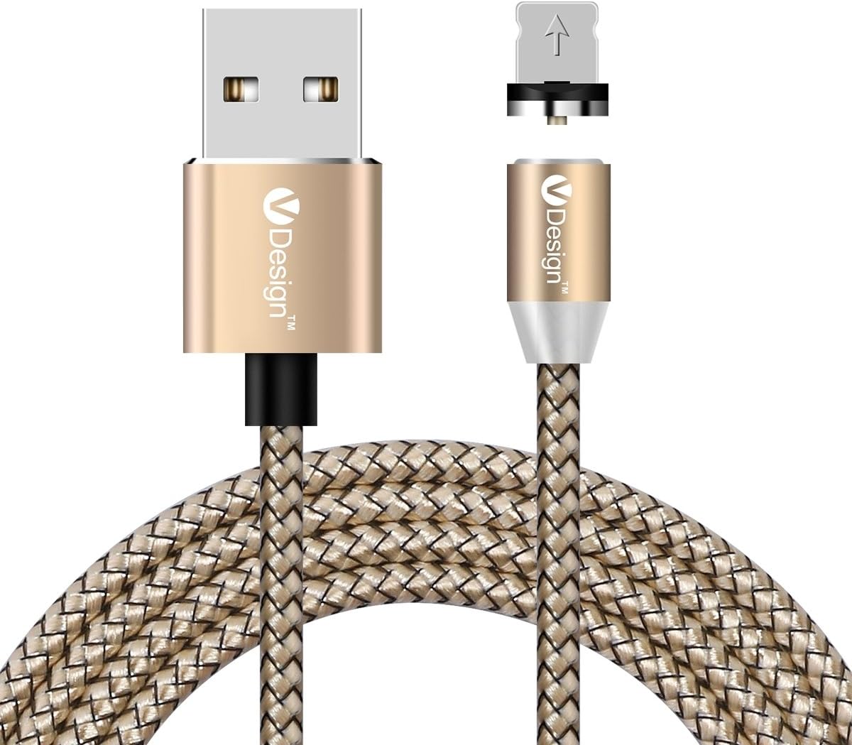 ALTech® Rose Gold 360°Free Connect Round Magnetic Connector LED Display Micro USB Charging Cable For iPhone 7,7 Plus,6S,6 Plus,SE,5S,5,iPad,iPod(2M)