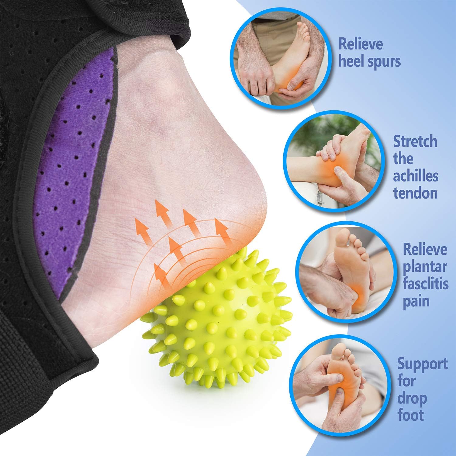 AiBast Plantar Fasciitis Night Splint, 2020 New Upgraded Purple Multi Adjustable Ankle Brace Foot Drop Orthotic Brace for Plantar Fasciitis, Arch Foot Pain, Achilles Tendonitis Support for Women, Men: Health & Personal Care
