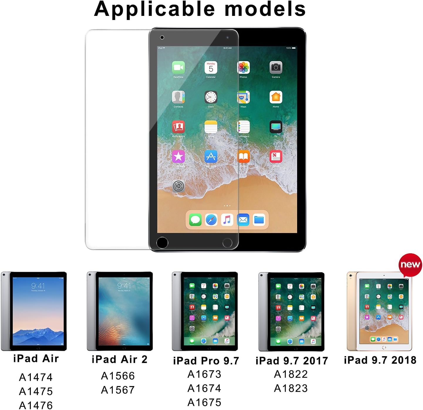 [2 Pack]Screen Protector for iPad 6th Generation/iPad 9.7"inch(2018/2017)/iPad Pro 9.7/iPad Air/iPad Air 2,SMAPP Tempered Glass Screen Protector/Apple Pencil Compatible/Scratch Resistant/Bubble Free: Computers & Accessories