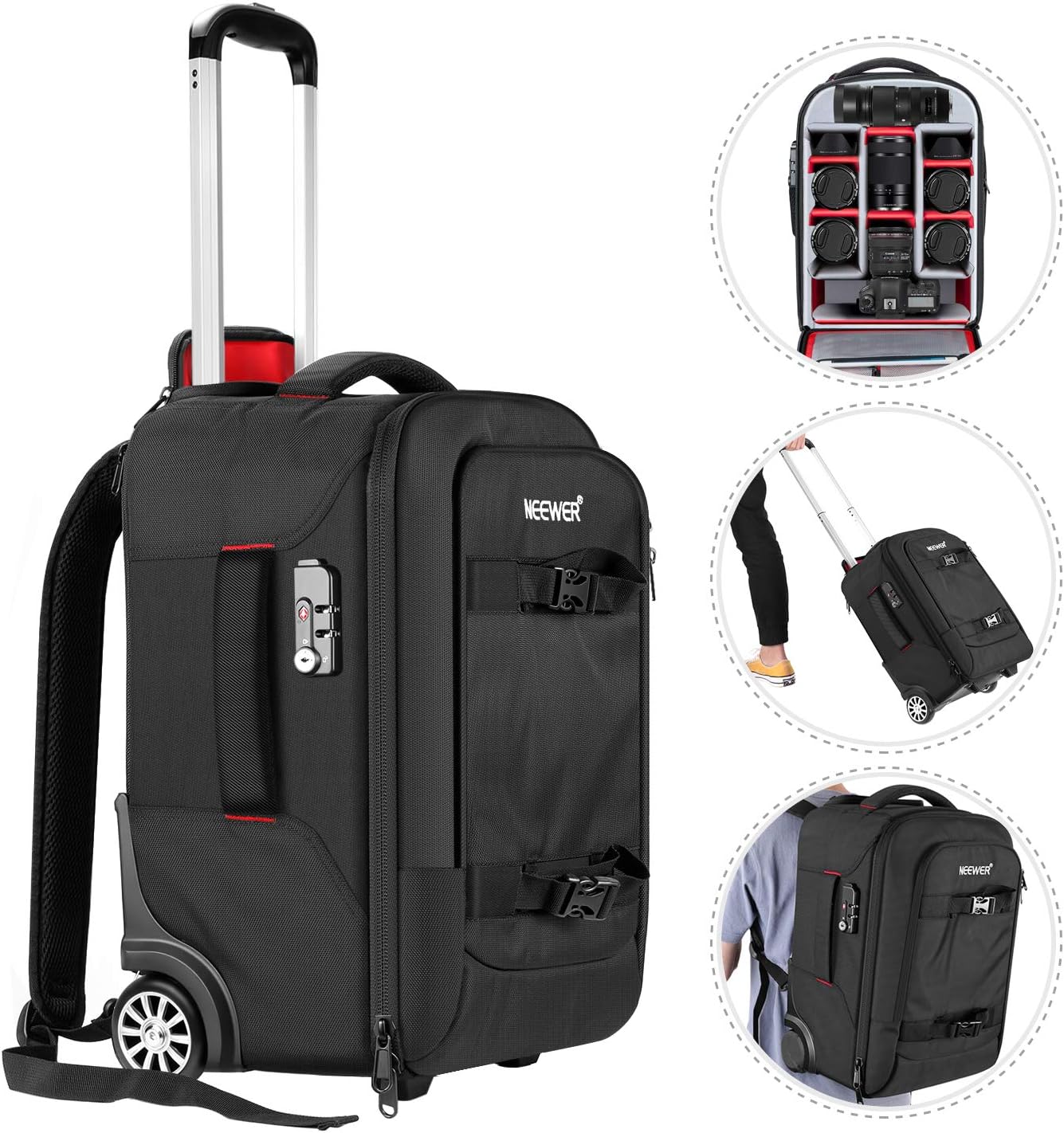 Neewer 2in1 Camera Rolling Backpack Trolley Case with TSA Lock, Anti