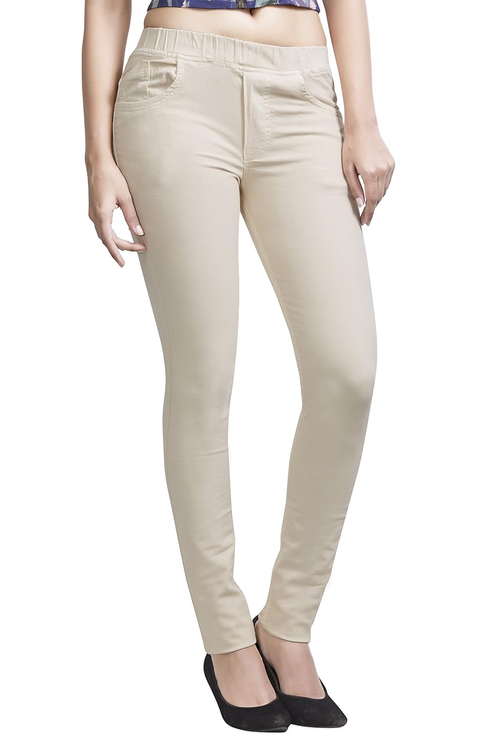 adbucks women's cotton lycra jeggings with elasticated waistband (plus size also available)