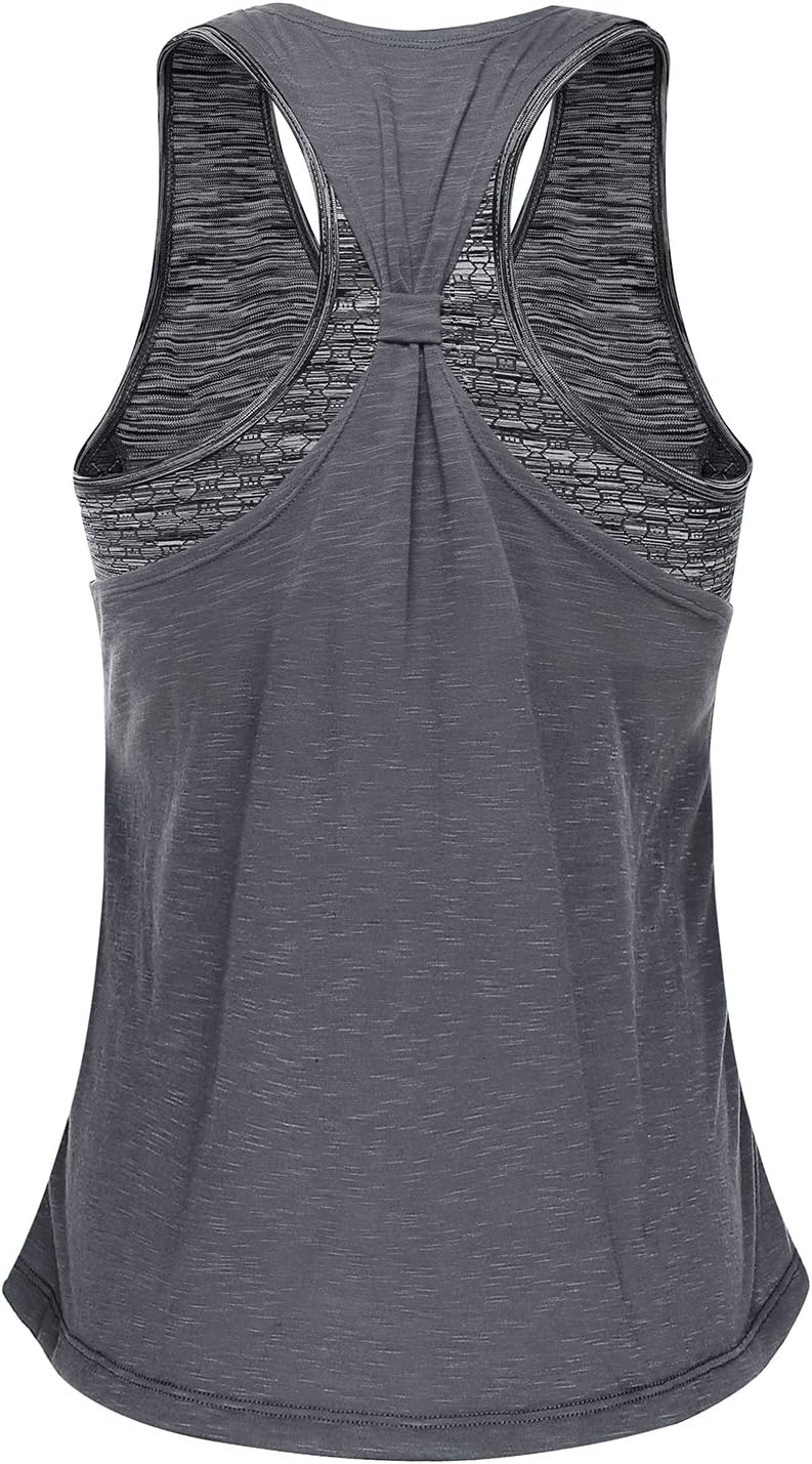 Built in Bra Workout Tank Tops for Women Racerback Yoga Exercise Athletic Shirt Loose Fitting