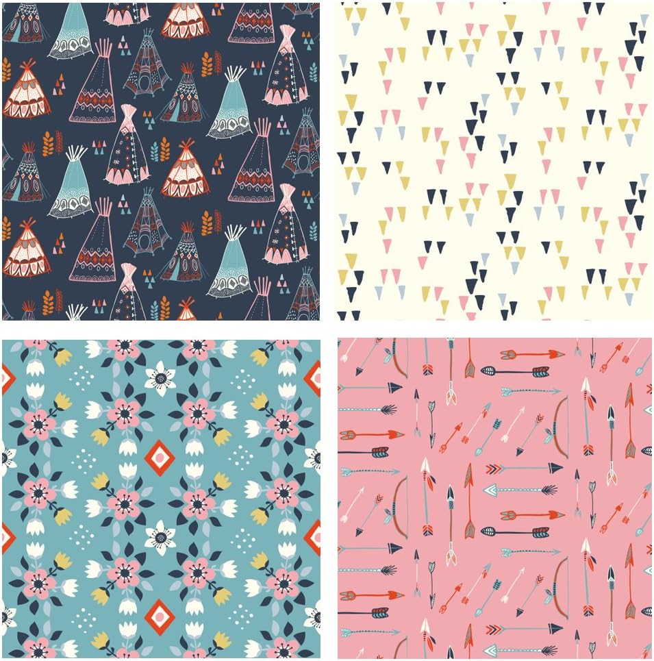 4 FABRIC BUNDLE - Wildland - ORGANIC COTTON - Pesticide Free, Low Impact Dyes - Nursery Navy Pink (Half yards)