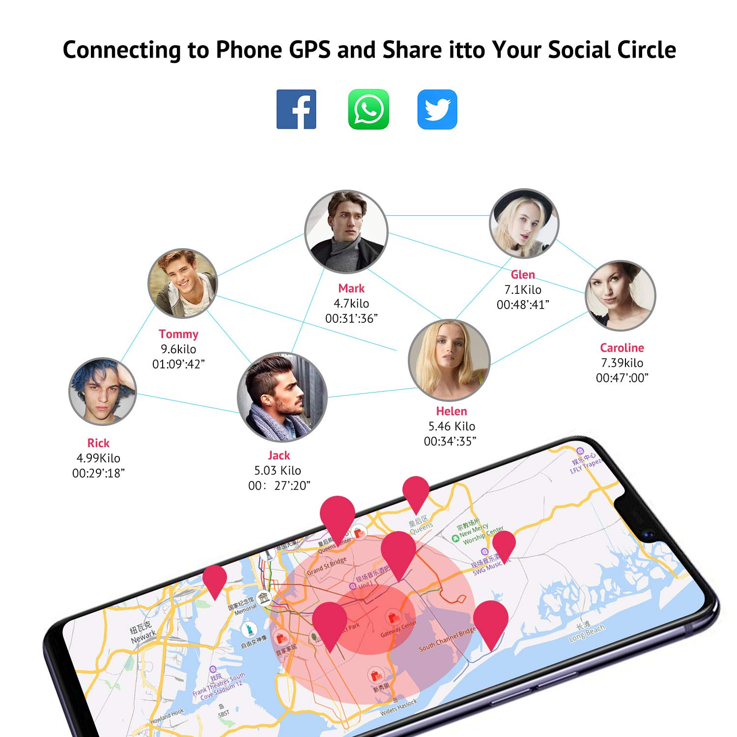 Bracelet Activity Tracker, Waterproof Smart Fitness Watch HD Screen Fitness Tracker With Pedometer/Heart Rate & Blood Pressure Monitor/SNS Alert/GPS Running Map, for Men & Women,iOS Android (Silver)