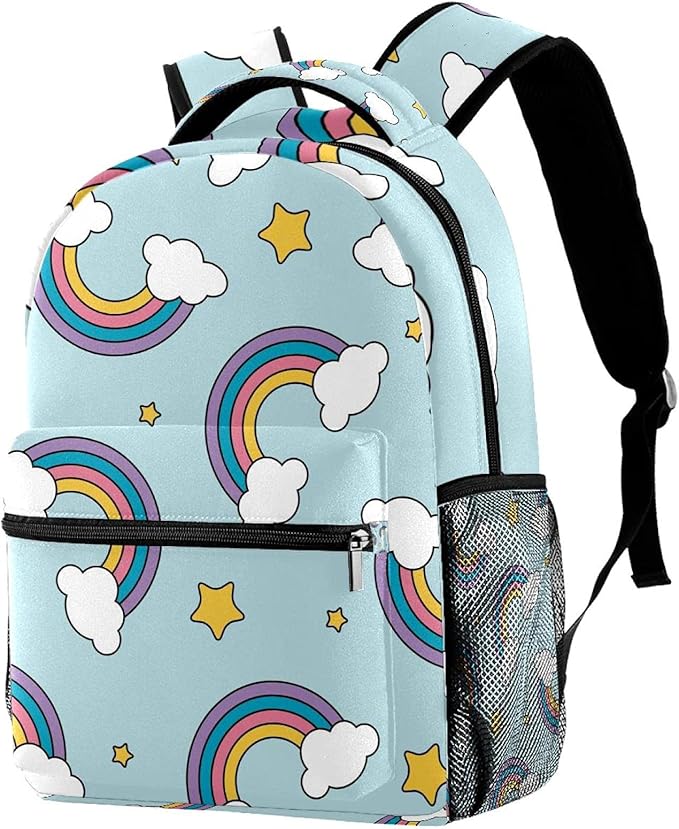 Backpack for Girls Boys Colorful Rainbow White Cloud Yellow Star Travel