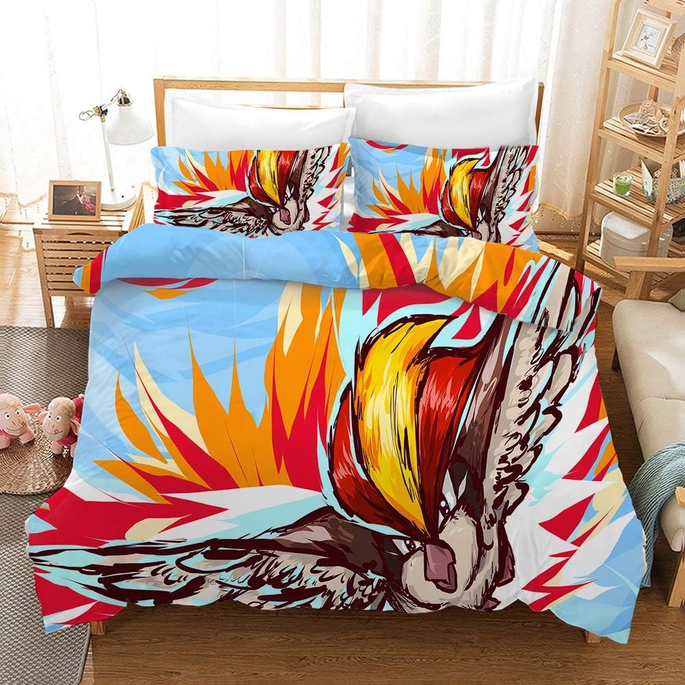 Vampsky Japan Anime Pokemon Pikachu 3D Kids Bedding Set Home Bedding Duvet Cover Set Classic Comforter Cover with Button Closure and 2 Pillow Shams Corner Ties Reversible Home Texitile Bedding Sets