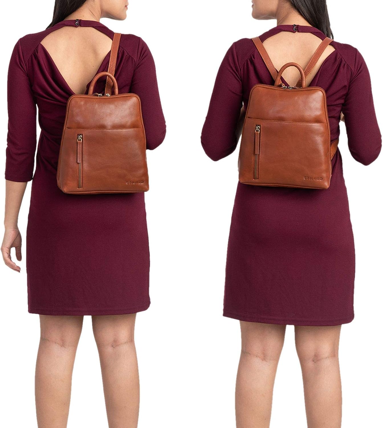 STILORD "Holly" Small Leather Backpack for Women Vintage Daypack Shoulder Bag Crossbody Bag Purse City Rucksack for Tablets Travel Bag Genuine Leather Colour:Vegetable - Image 3