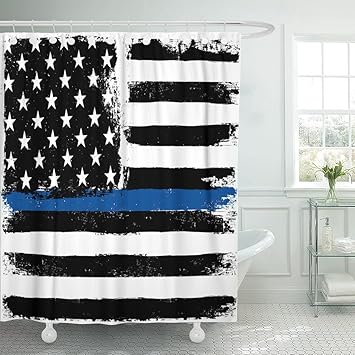 Amazon Com Emvency Shower Curtain Police American Flag With Thin