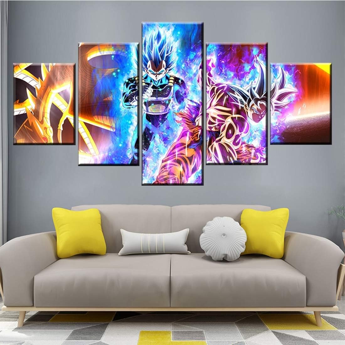HSART 5 Pieces HD Cartoon Pictures Dragon Ball Super Anime Poster Ultra Instinct Goku Picutres Canvas Paintings Wall Art,A,20x30x2+20x50x1+20x40x2