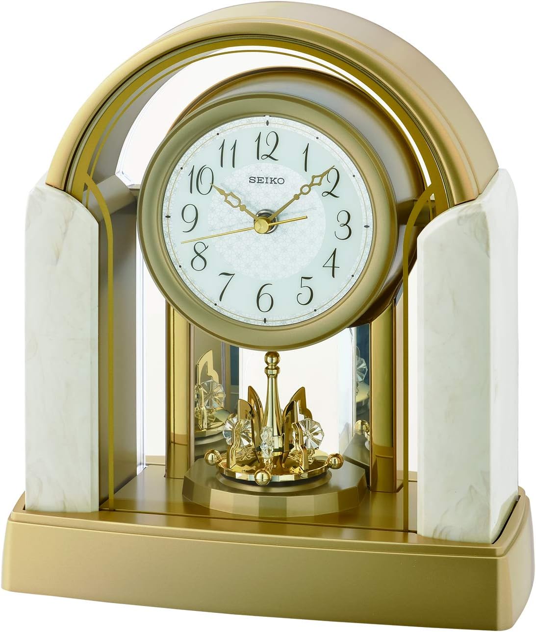 Seiko Gold Finish Quartz Battery Mantle Mantel Clock with Rotating