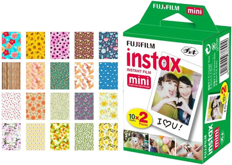 Fujifilm instax Mini Instant Film (20 Exposures) + 20 Sticker Frames for Fuji Instax Prints (Nature)