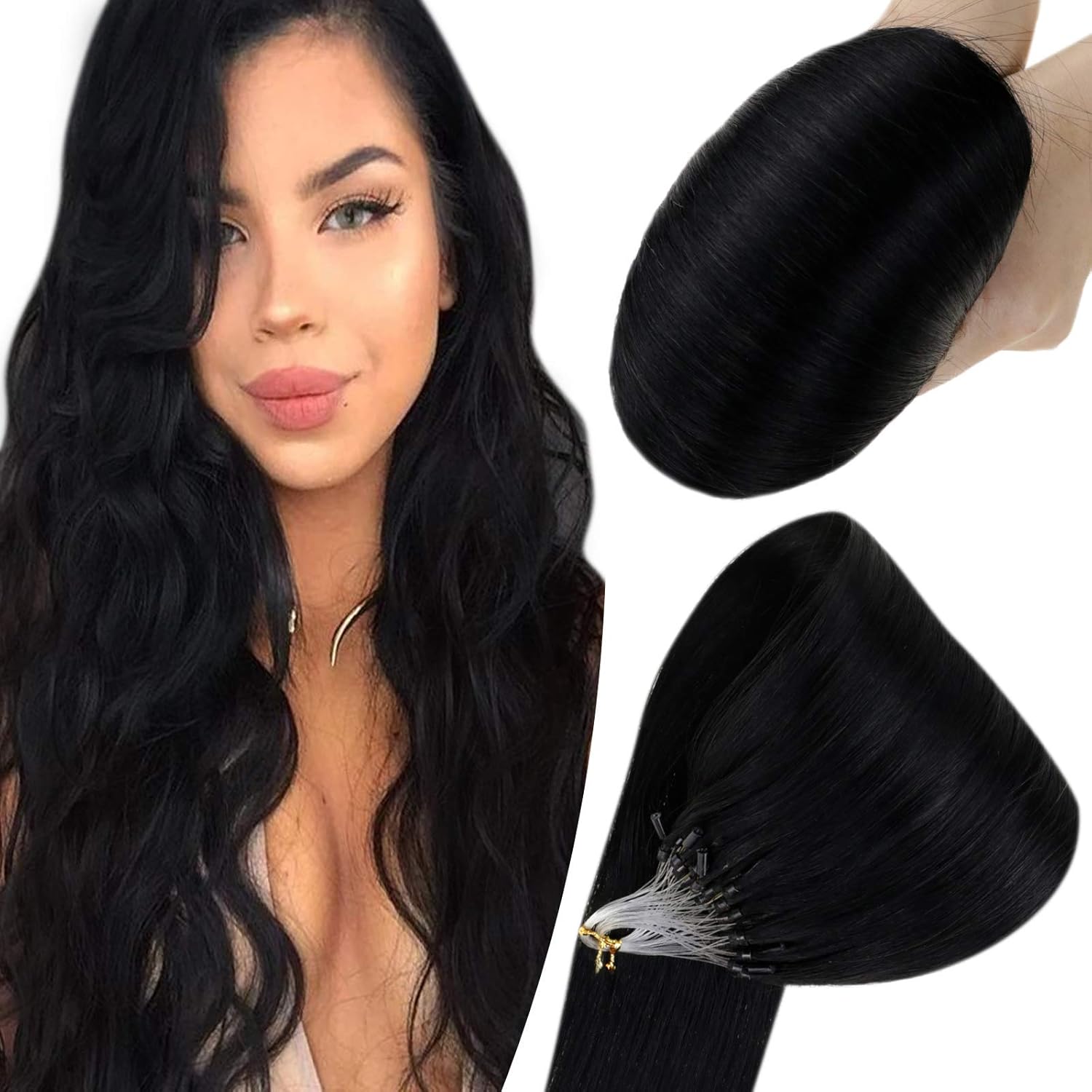 Hetto Black Micro Loop Human Hair Extensions 12 Inch Color Jet Black Remy Human Hair Extensions