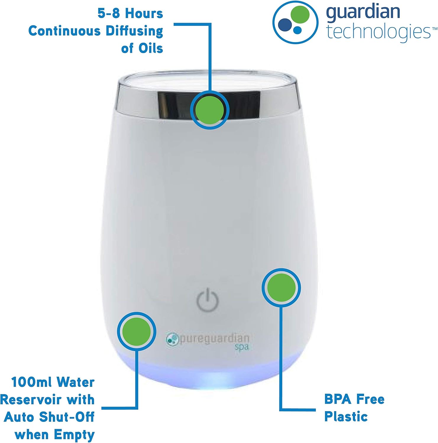 Guardian Technologies Essential Oil Diffuser, Ultrasonic, Cool Mist, Aromatherapy Creates Relaxing Environment, Soothing Optional Night light, Runs up to 5-8 hours, Pure Guardian SPA210: Health & Personal Care