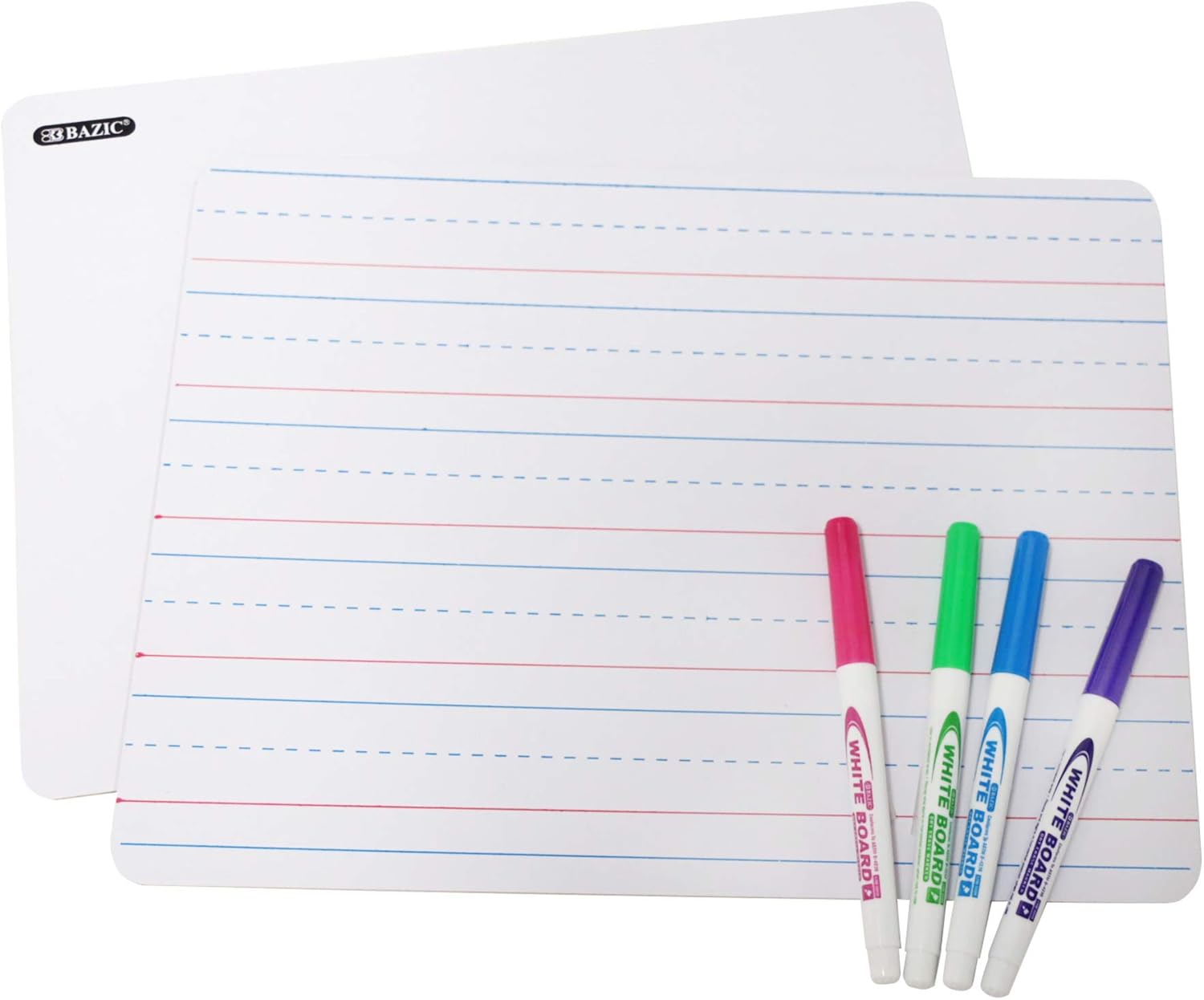 BAZIC Dry Erase Lap Board + 4 Bright Color Marker, Double Sided Whiteboard Primary