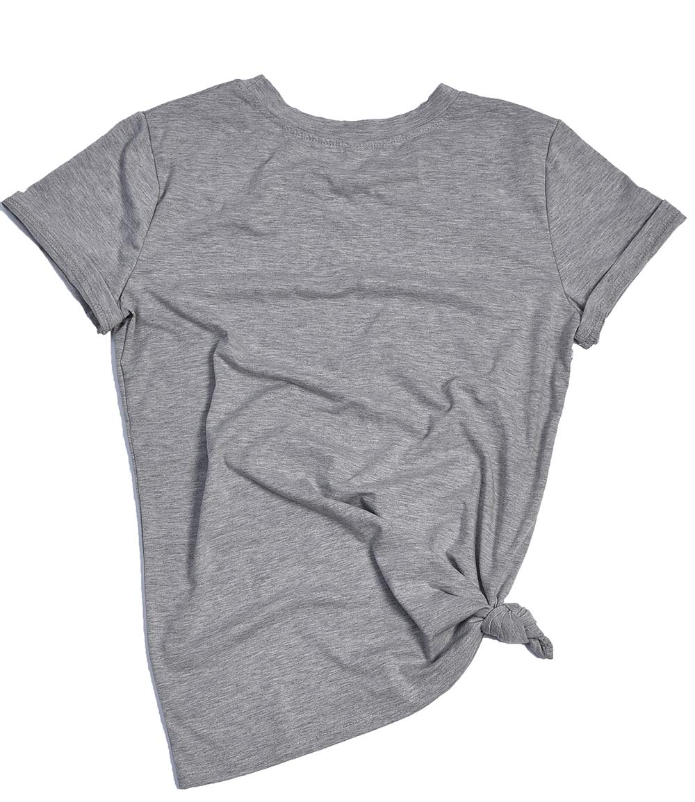 Ido4U Women\'s Graphic Tees Summer Cute Round Neck Short Sleeve Casual Color Letter Printed T-Shirts(Coffee-Grey,2XL)