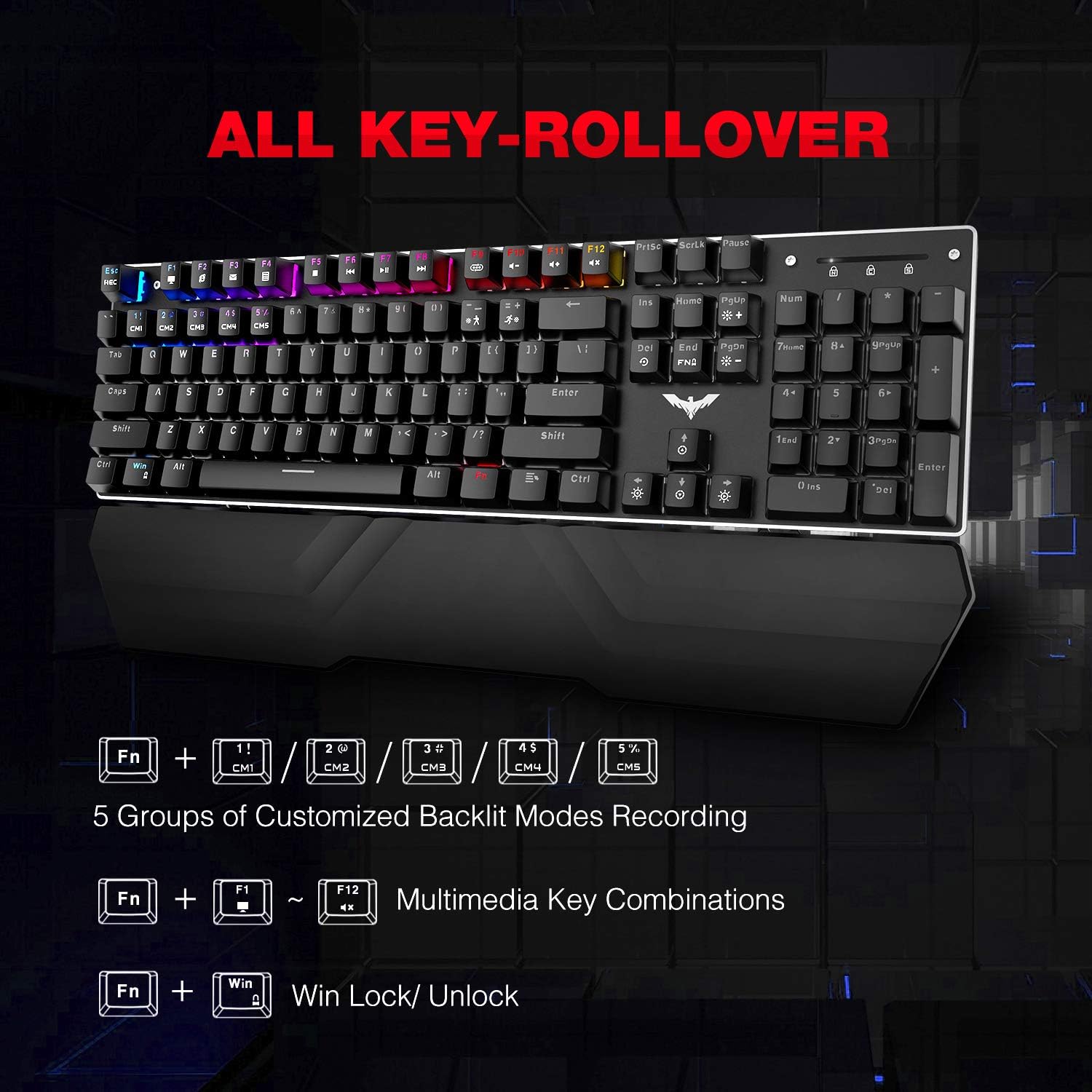 Havit Mechanical Keyboard and Mouse Combo RGB Gaming 104 Keys Blue Switches Wired USB Keyboards with Detachable Wrist Rest, Programmable Gaming Mouse for PC Gamer Computer Desktop (Black): Computers & Accessories