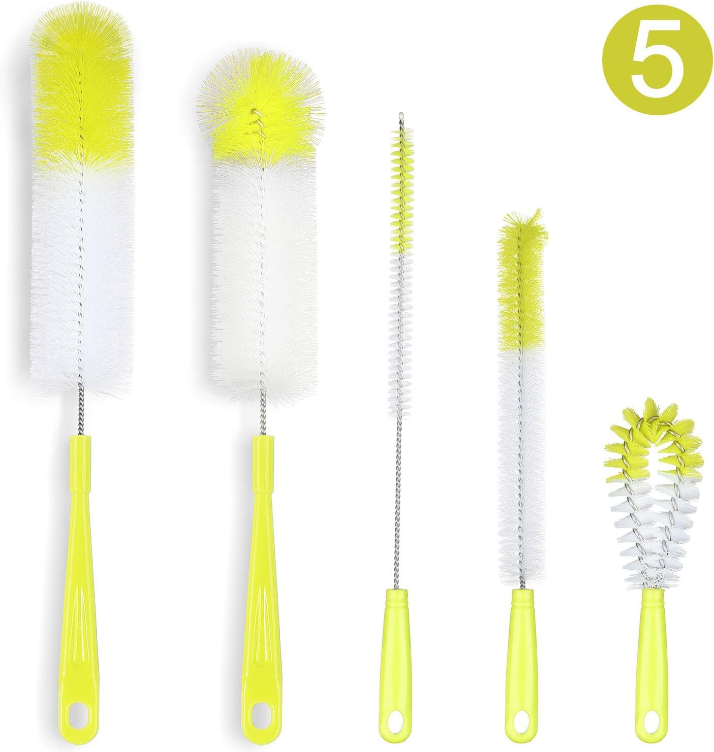 ALINK Bottle Cleaning Brush Set - Long Bottle Cleaner for Washing Beer/Wine Narrow Neck Bottles, Hummingbird feeder, S&rsquo;Well, Sports Water Bottles, Plus Tea Kettle & Spout/Lid Cleaner, Straw Brush