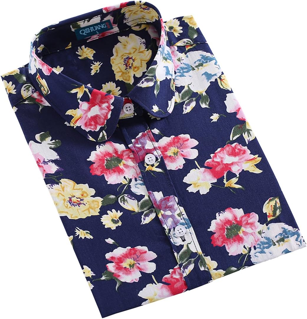 QIHUANG Women's Blouse Flower and Fruit Pastoral Partysu Style Spring Long Sleeve Printed Dress Shirt