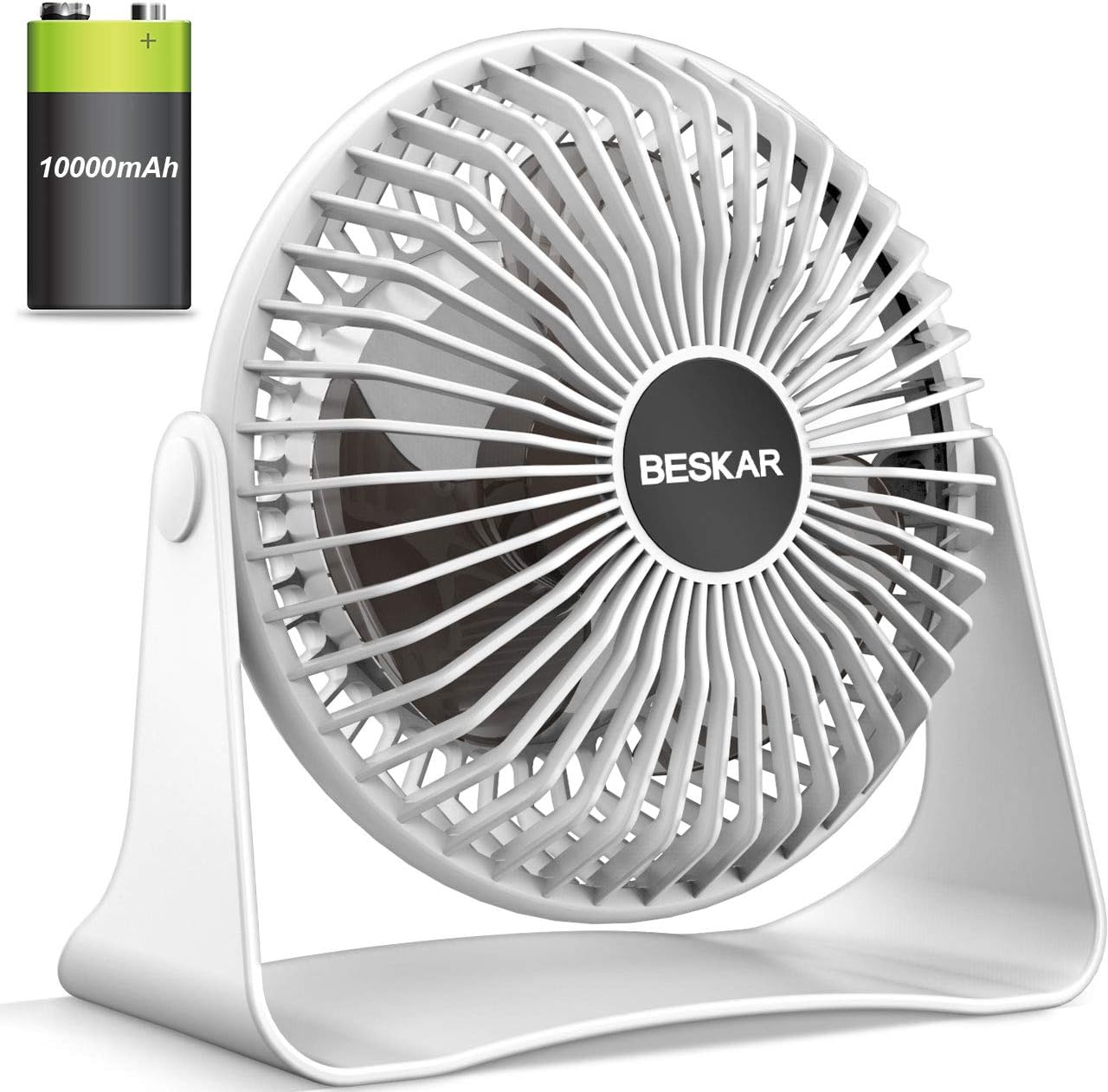 BESKAR 10000mAh Rechargeable Battery Operated Small Table Fan, 2020 New 6-Inch Personal Quiet Fan with 36Hrs Long Working Time, 3 Speeds & Strong Airflow, Mini USB Desk Fan for Office Bedroom Home