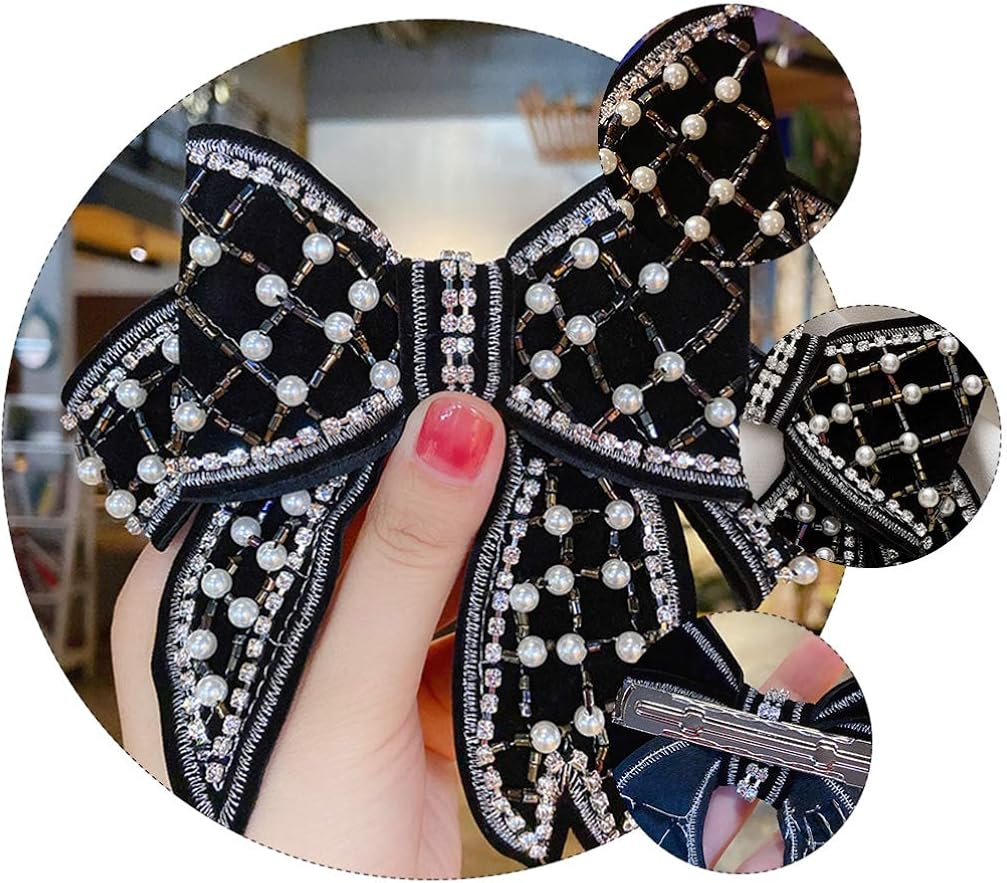 SOIMISS Bow Hair Clip Rhinestone Pearl Bowknot Alligator Hairpin Stylish Hair Accessories for Wedding Party Elegant Women Girls - Image 5