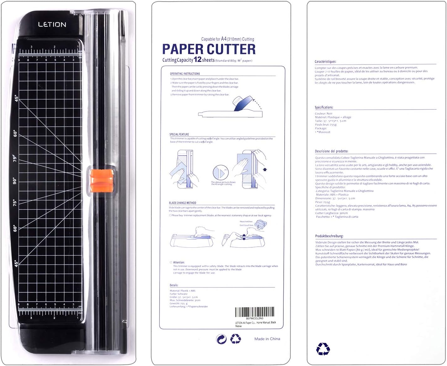 LETION A4 Paper Cutter，Paper Trimmer Guillotine with Automatic Security Safeguard Scrapbooking Tool for Cutting Paper Photographs or Labels Office Home Manual, Black : Office Products