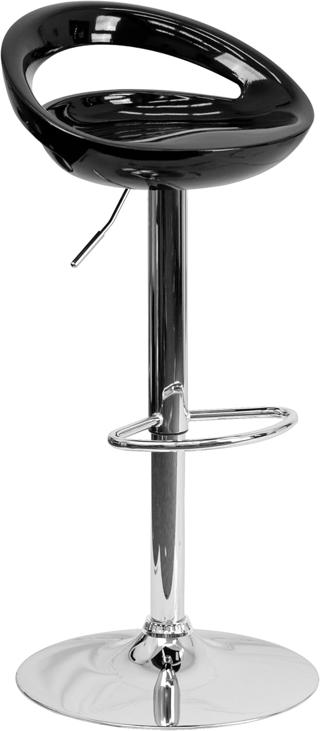 Best Black With Chrome Pedestal Bar Stool With Back